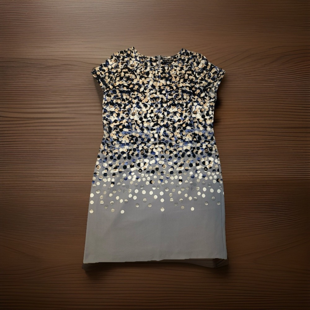 PhaseSeven Womens Size 18 Sheath  Dress Gray Blue Abstract Polka Dot Career Midi